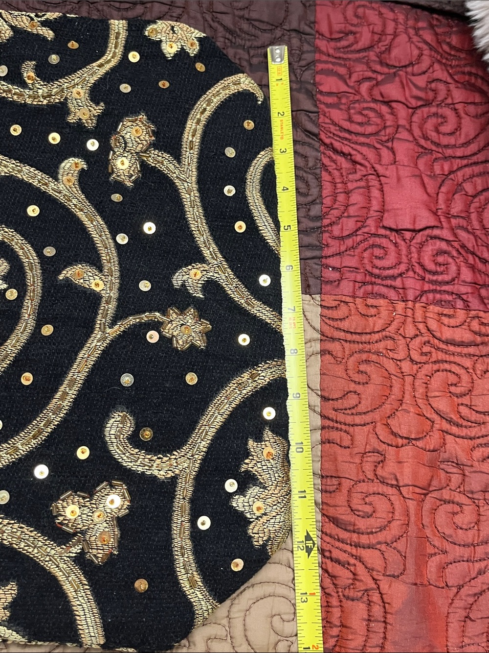 Hand Crafted Black Shoulder Bag with Gold Embroidery and Sequins NWOT - Picture 8 of 9